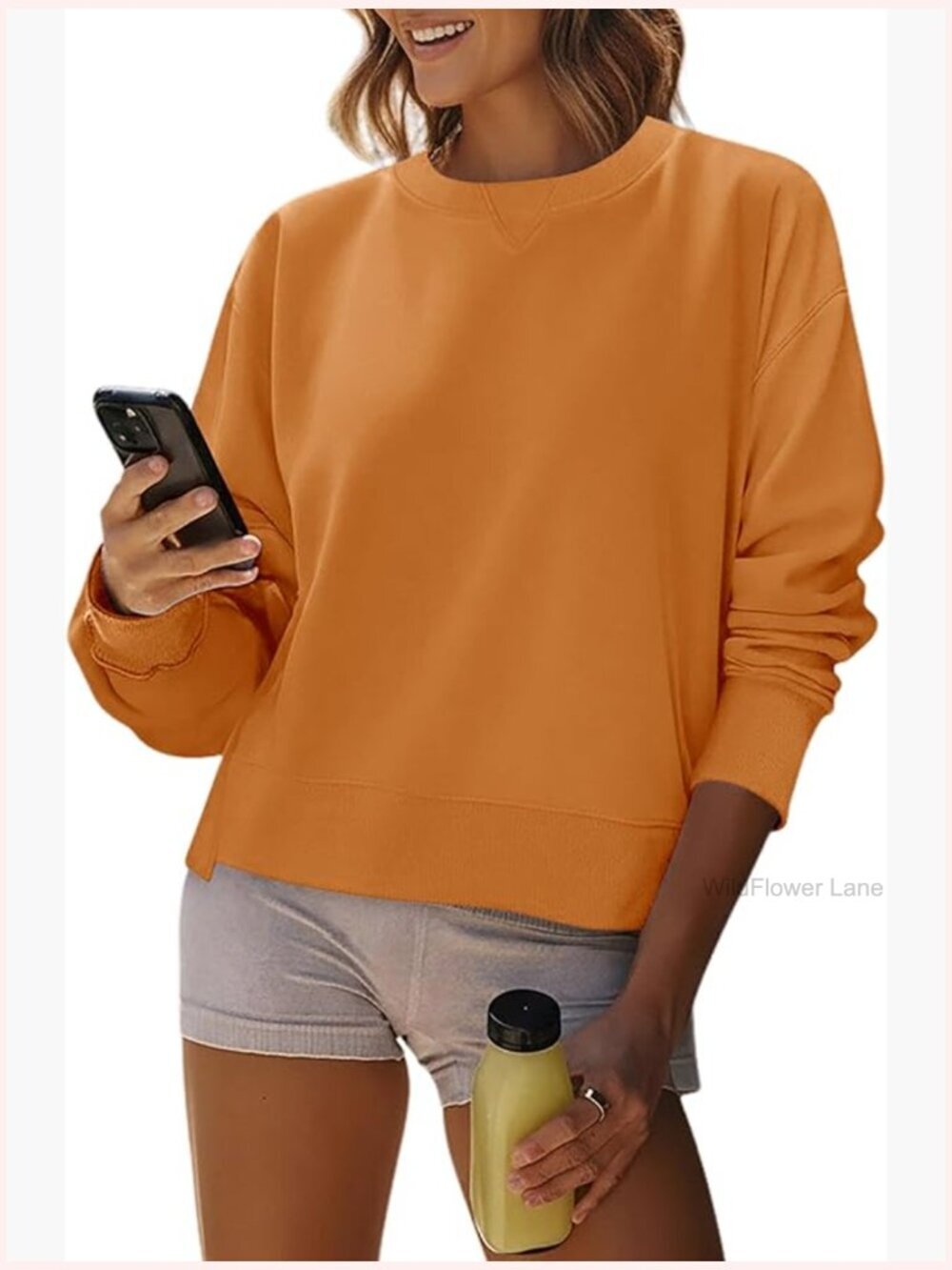 Cropped Sweatshirt Crewneck Oversized Pullover Loose Long Sleeve Casual Top